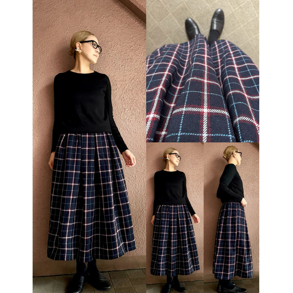 RATA ❤️超長長度❣️長度可以選擇❤️圓滑美腰❣️成人喇叭裙❤️溫暖的羊毛格紋❤️ 第1張的照片