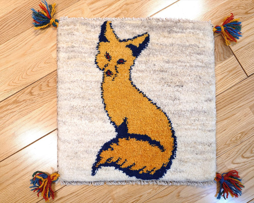 ペルシャ　ギャッベ ミニマット 39×44.5 アイボリー　ザクロの木 ペルシャ ギャッベ ザクロの木 夜の風景柄 124x78cm 厚み2.74cm