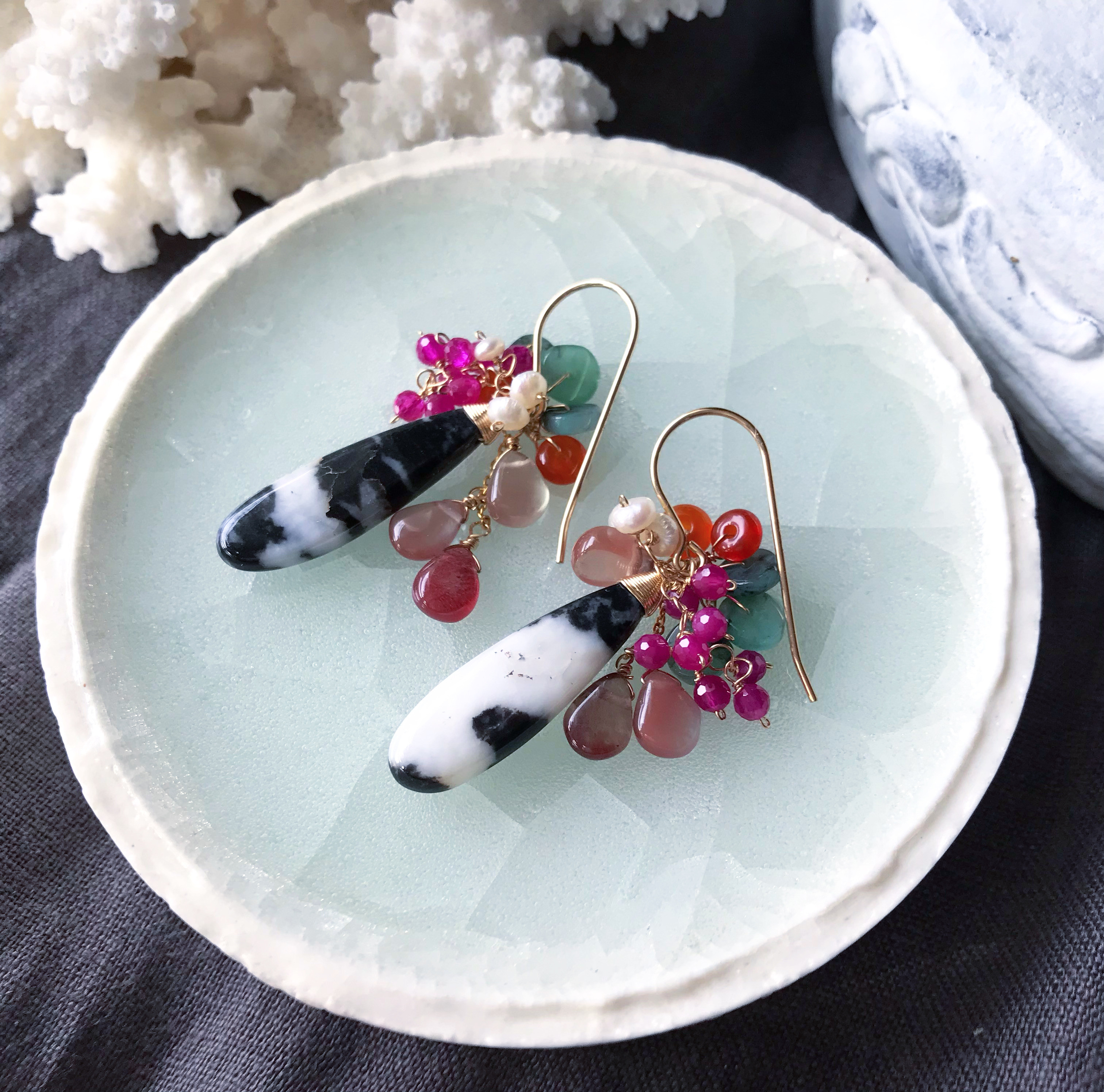 『再販』【K14gf】ゼブラジャスパーとアンデシンのピアス(イヤリング)