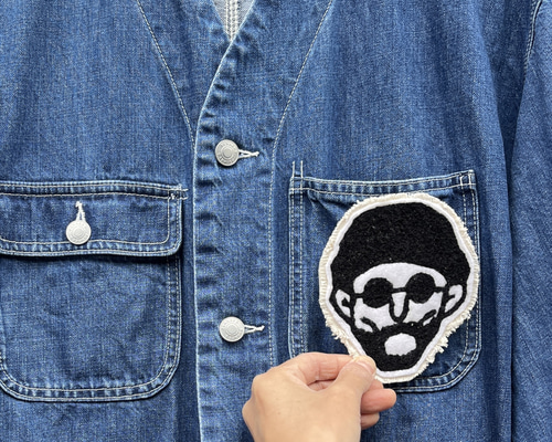 □草おじさん□ブラック チェーン刺繍ワッペン ステッカー 古着