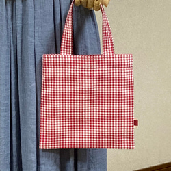 プチ トートバッグ 真四角 ギンガム チェック レッド ミニ バッグ