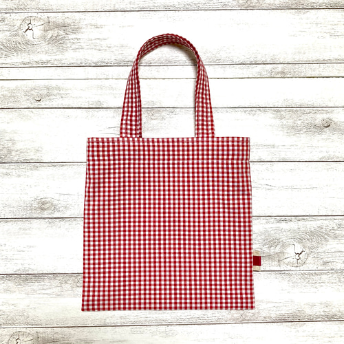 プチ トートバッグ 真四角 ギンガム チェック レッド ミニ バッグ