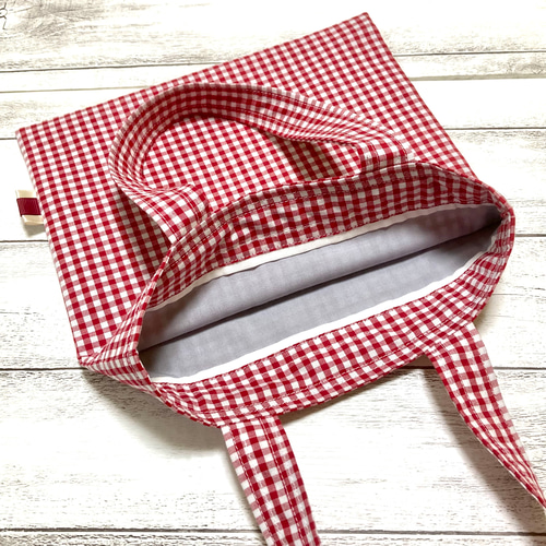 プチ トートバッグ 真四角 ギンガム チェック レッド ミニ バッグ