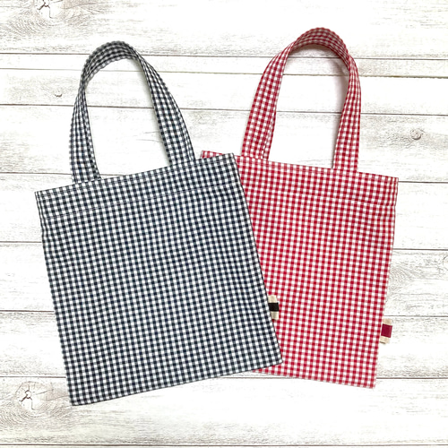 プチ トートバッグ 真四角 ギンガム チェック レッド ミニ バッグ