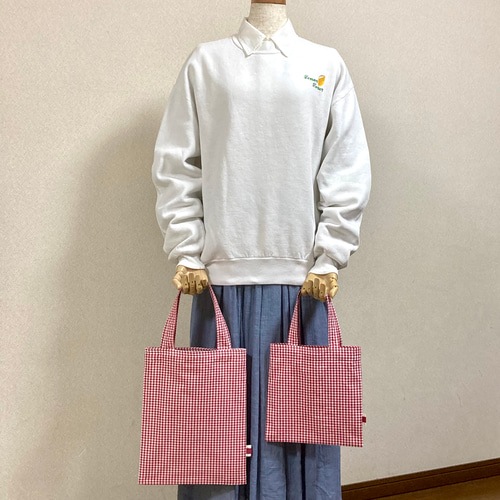 プチ トートバッグ 真四角 ギンガム チェック レッド ミニ バッグ