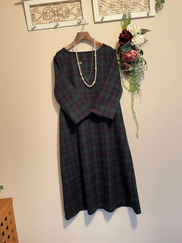 暖かチェックワンピース 3枚目の画像