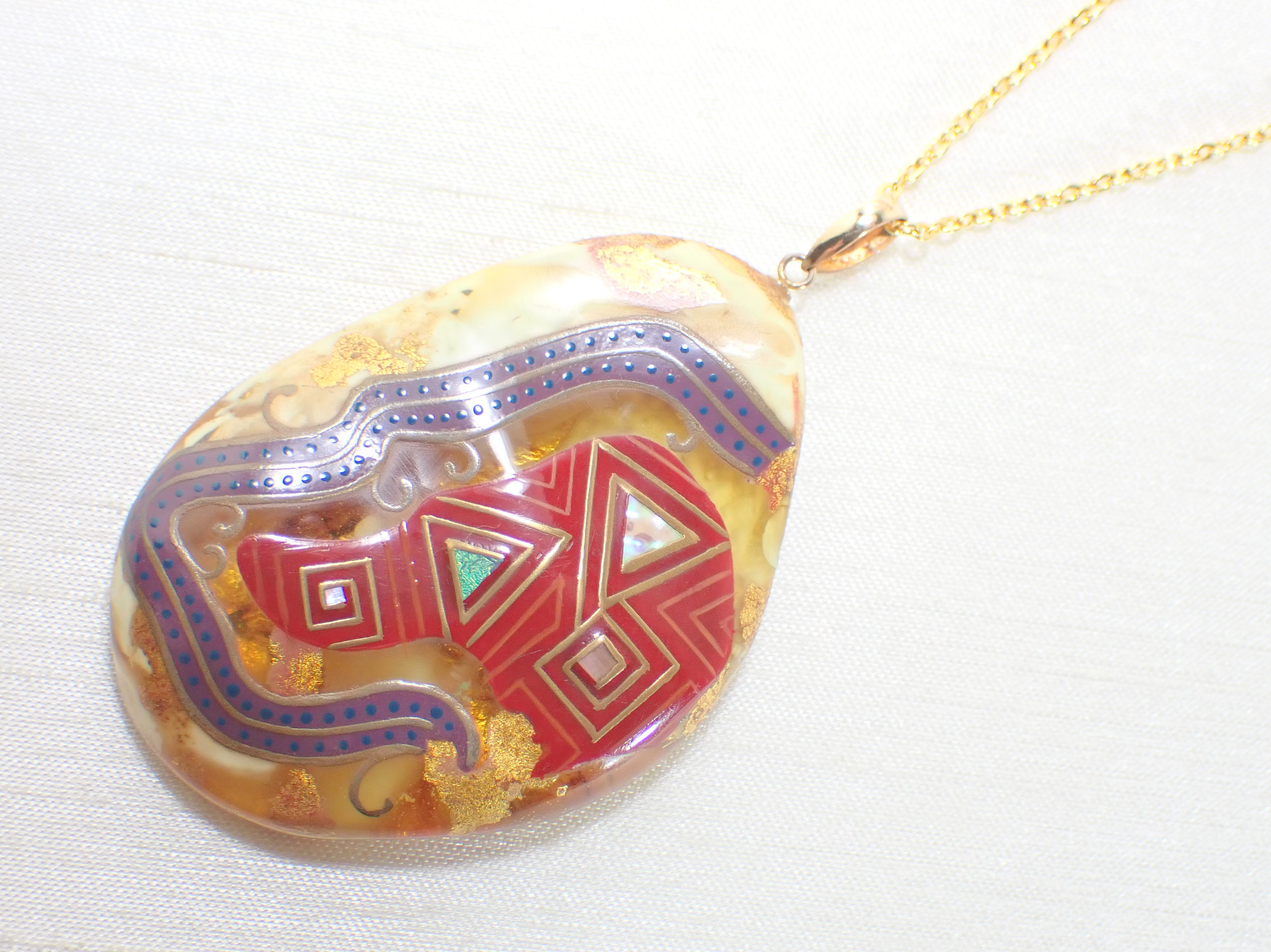 蒔絵ペンダント ”異界への道” / 琥珀、Ｋ１８