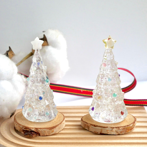 天然石の小さなクリスマスツリー 水晶 クリスタル シトリン レインボー