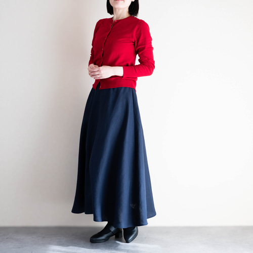 リネンフレアスカート ネイビー 美シルエット Aラインロングスカート
