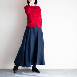 リネンフレアスカート ネイビー 美シルエット Aラインロングスカート
