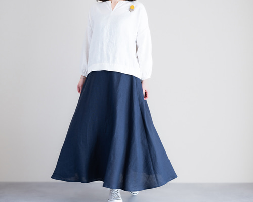 【美品】CELINE 麻×レーヨン ロングフレアスカート ネイビー　APPタグ付 c6c9a5b0555d25bf368135aaadfe38