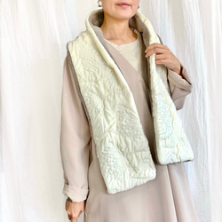 \\木の実柄ニット✖️上質メルトンフリース//暖かマフラー(オフホワイト) 3枚目の画像