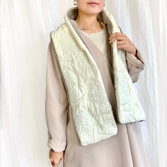 \\木の実柄ニット✖️上質メルトンフリース//暖かマフラー(オフホワイト) 3枚目の画像