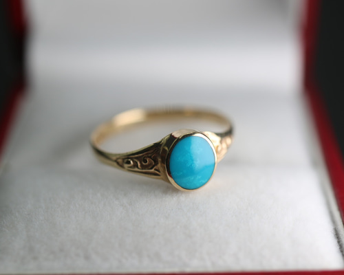 傑作 ゴールド 英国 1984年 ビンテージ 天然ターコイズ トルコ石 指輪