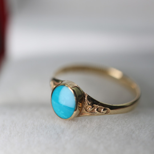 傑作 ゴールド 英国 1984年 ビンテージ 天然ターコイズ トルコ石 指輪