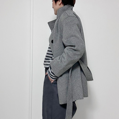 プランテーション　スタンドカラー　ウールショートコート　グレー プランテーション スタンドカラー ウールショートコート グレー