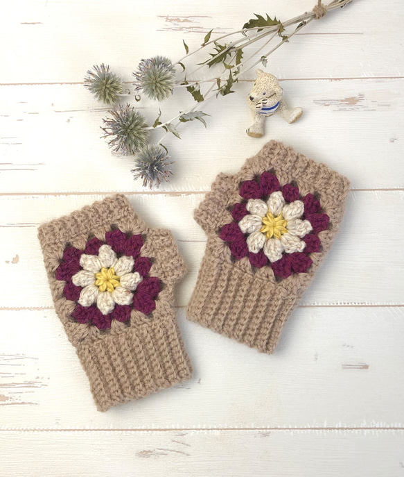 ハーフコート ウール100% 手編み+手刺繍