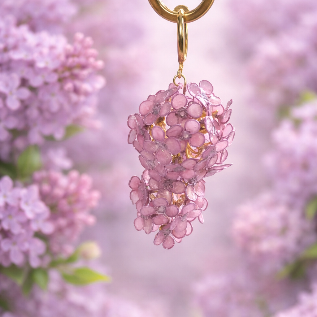 ライラックの揺れるフープイヤリング　ディップアート