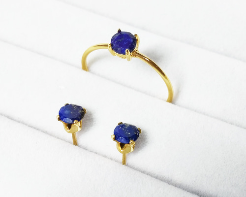 瑠璃色の宝石。 ラピスラズリ ピアス&リング(指輪) 2点セット [送料