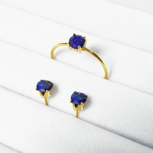 瑠璃色の宝石。 ラピスラズリ ピアス&リング(指輪) 2点セット [送料