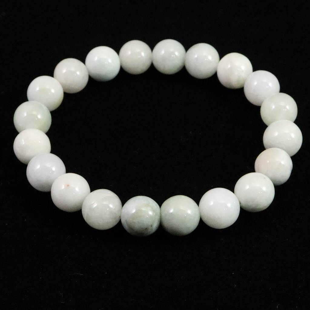 ミャンマー産 翡翠 薄緑 ヒスイ・ホワイト 10ｍｍブレスレット 36.0g #43736