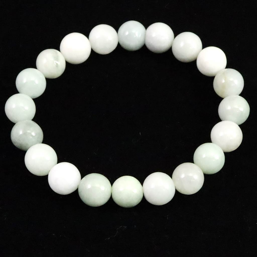 ミャンマー産 翡翠 ヒスイ 薄緑・ホワイト 10ｍｍブレスレット 35.9g #49318