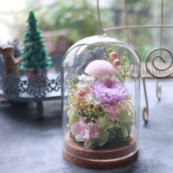 コルク瓶ガラスドーム＊可愛い和花で＊ピンク【プリザーブドフラワー
