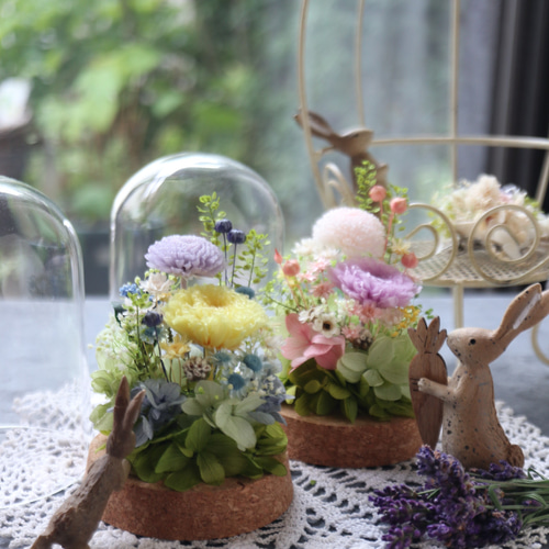 コルク瓶ガラスドーム＊可愛い和花で＊ピンク【プリザーブドフラワー