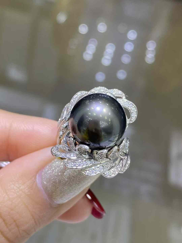 タヒチ産　黒蝶真珠　天然真珠 指輪　シルバー　s925リング 高級】黒蝶真珠 リングs925 指輪・リング パール大好き(購入前に