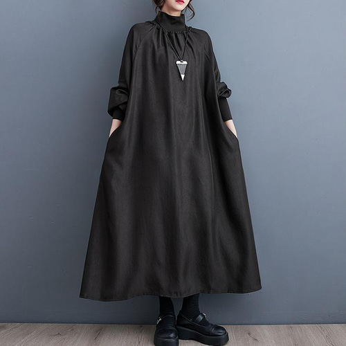大きいサイズ レディース ロング ワンピース 秋冬 長袖こなれ感
