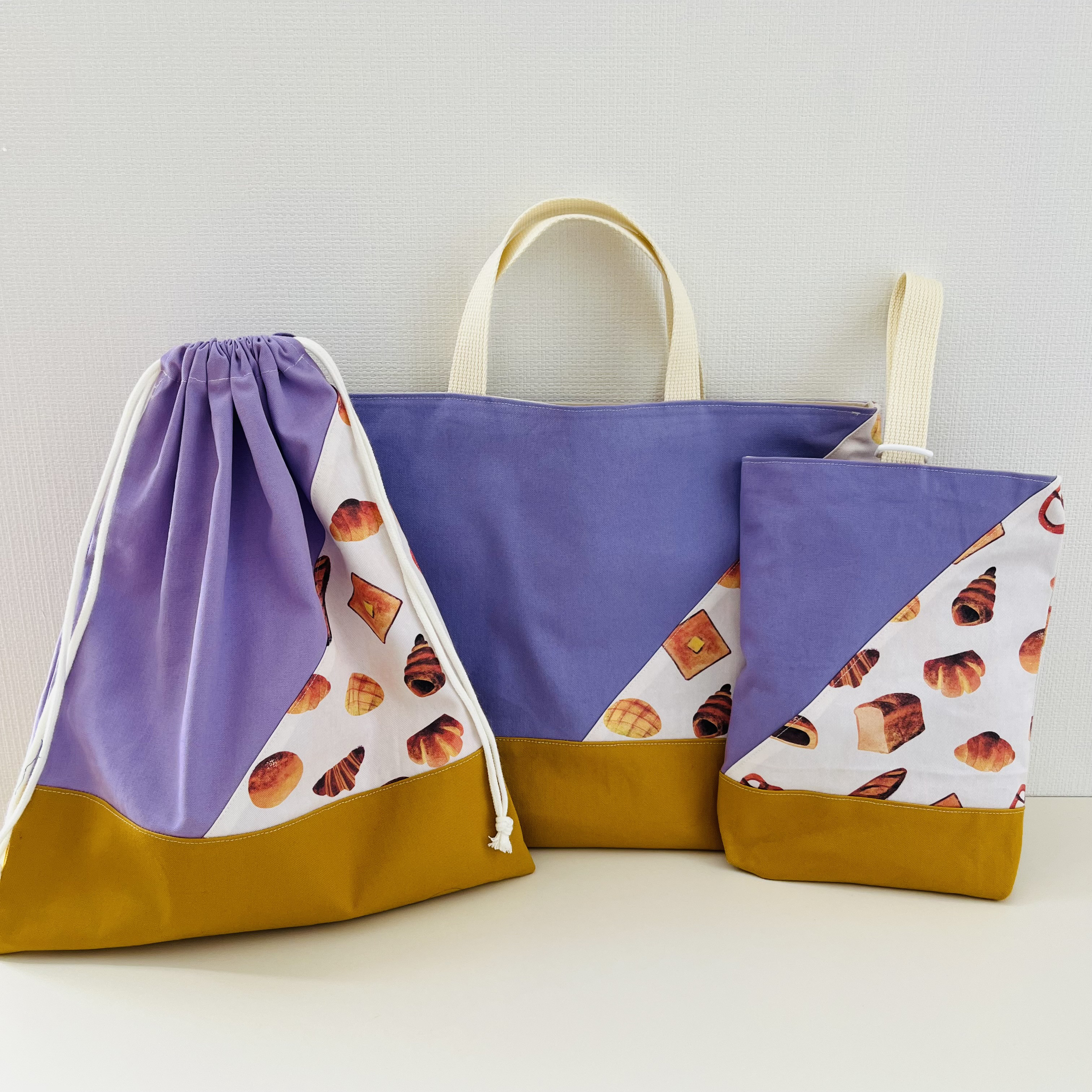 【即納可能】高学年になっても使える　さんかく切替のパン柄がオシャレな入園入学グッズ3点セット