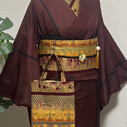 アンティーク懐中時計柄 半幅帯＆半衿セット【在庫限り】 和装小物（帯  