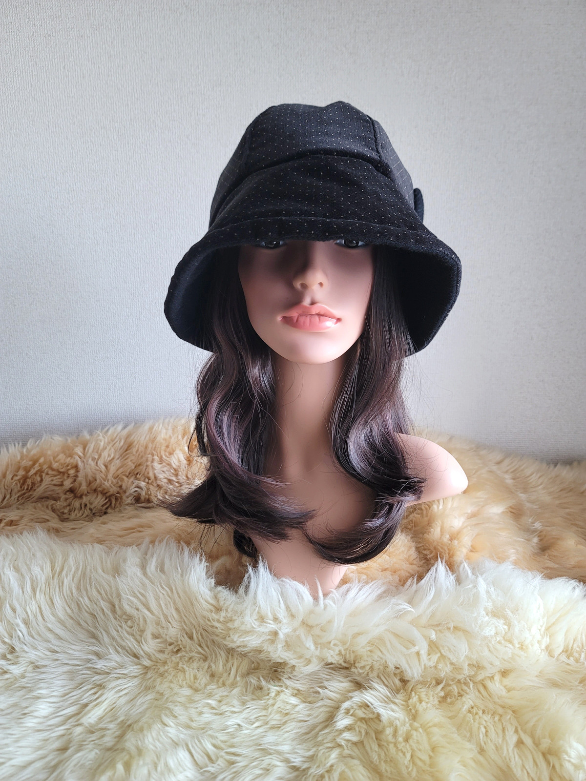 フィット hat★小さなドット柄★60㎝★ブラックカラーウール