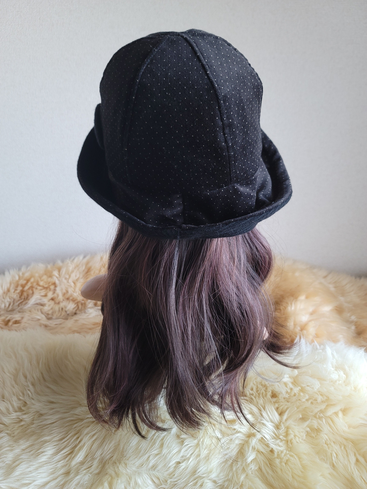 フィット hat★小さなドット柄★60㎝★ブラックカラーウール