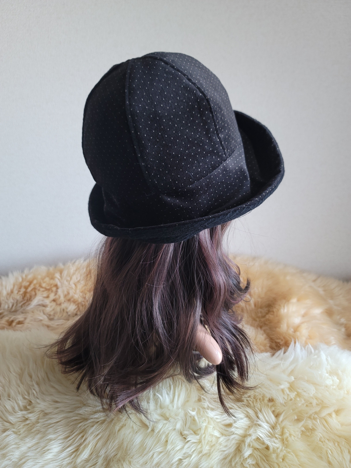 フィット hat★小さなドット柄★60㎝★ブラックカラーウール