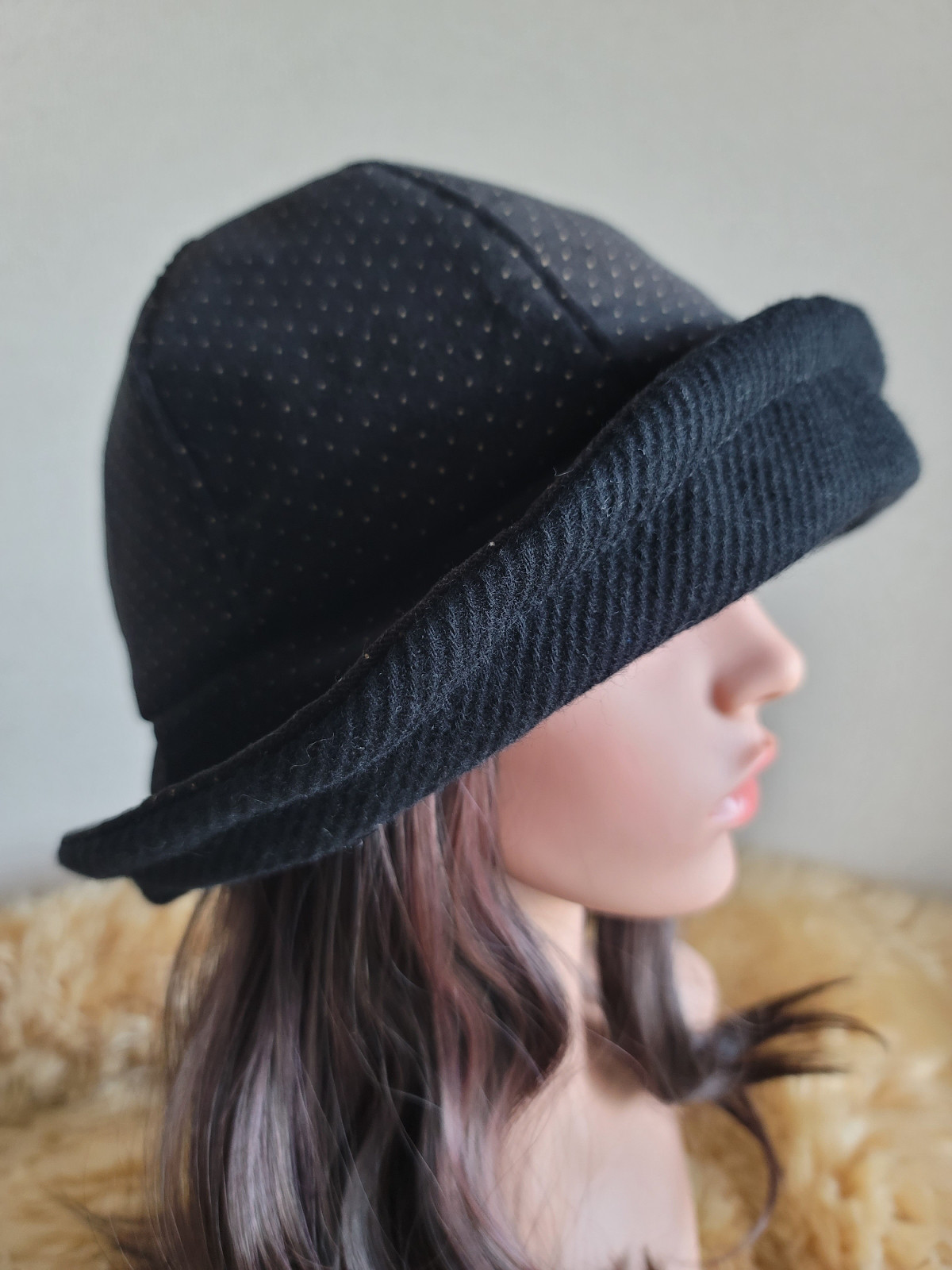 フィット hat★小さなドット柄★60㎝★ブラックカラーウール