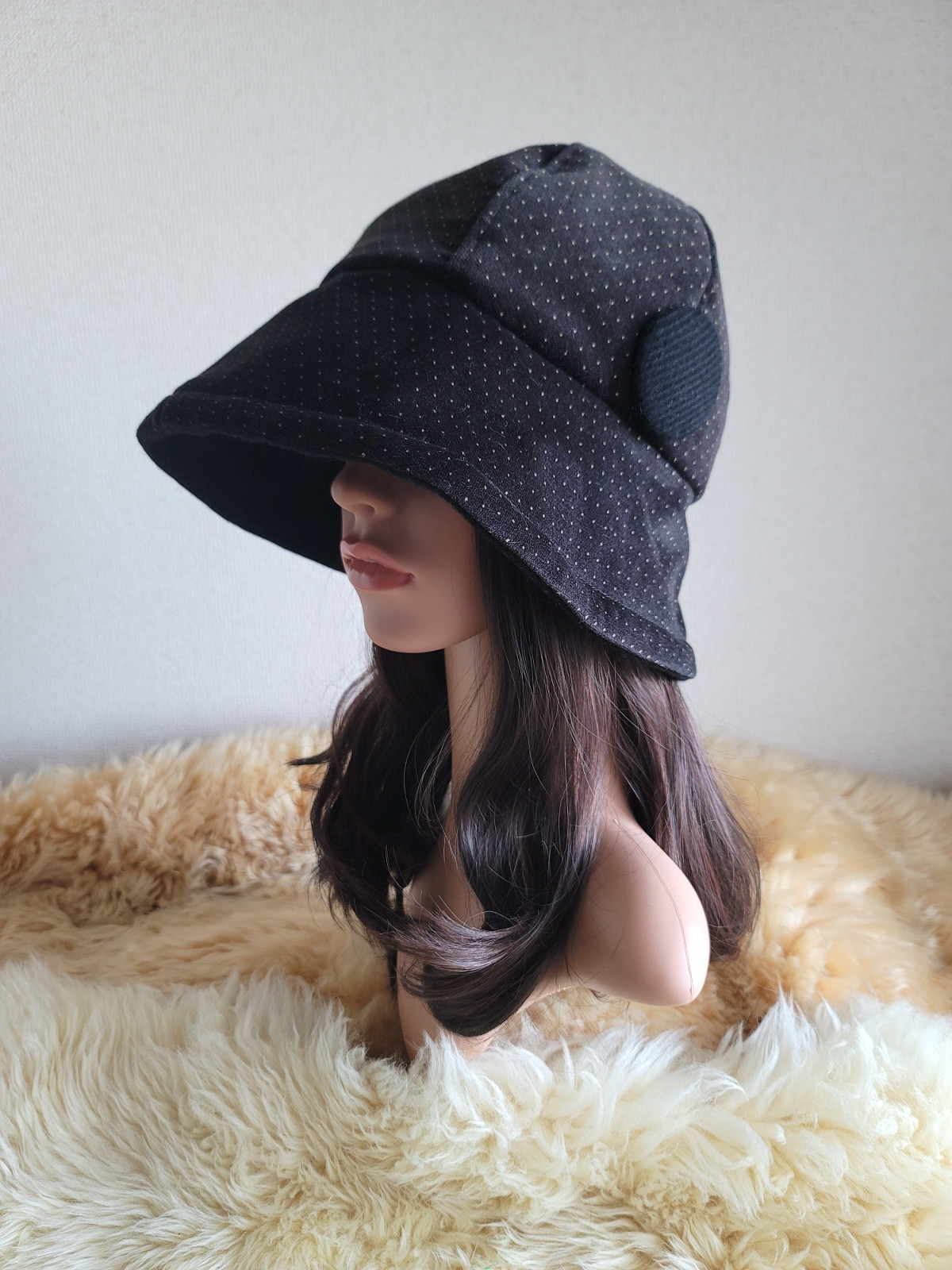 フィット hat★小さなドット柄★60㎝★ブラックカラーウール