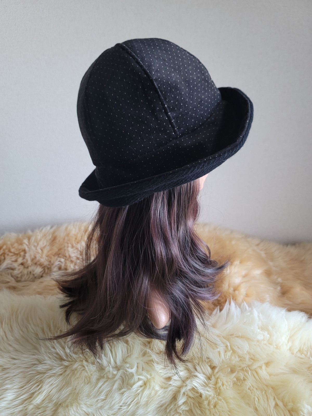 フィット hat★小さなドット柄★60㎝★ブラックカラーウール