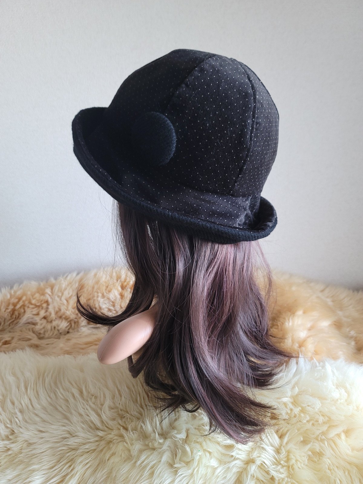 フィット hat★小さなドット柄★60㎝★ブラックカラーウール