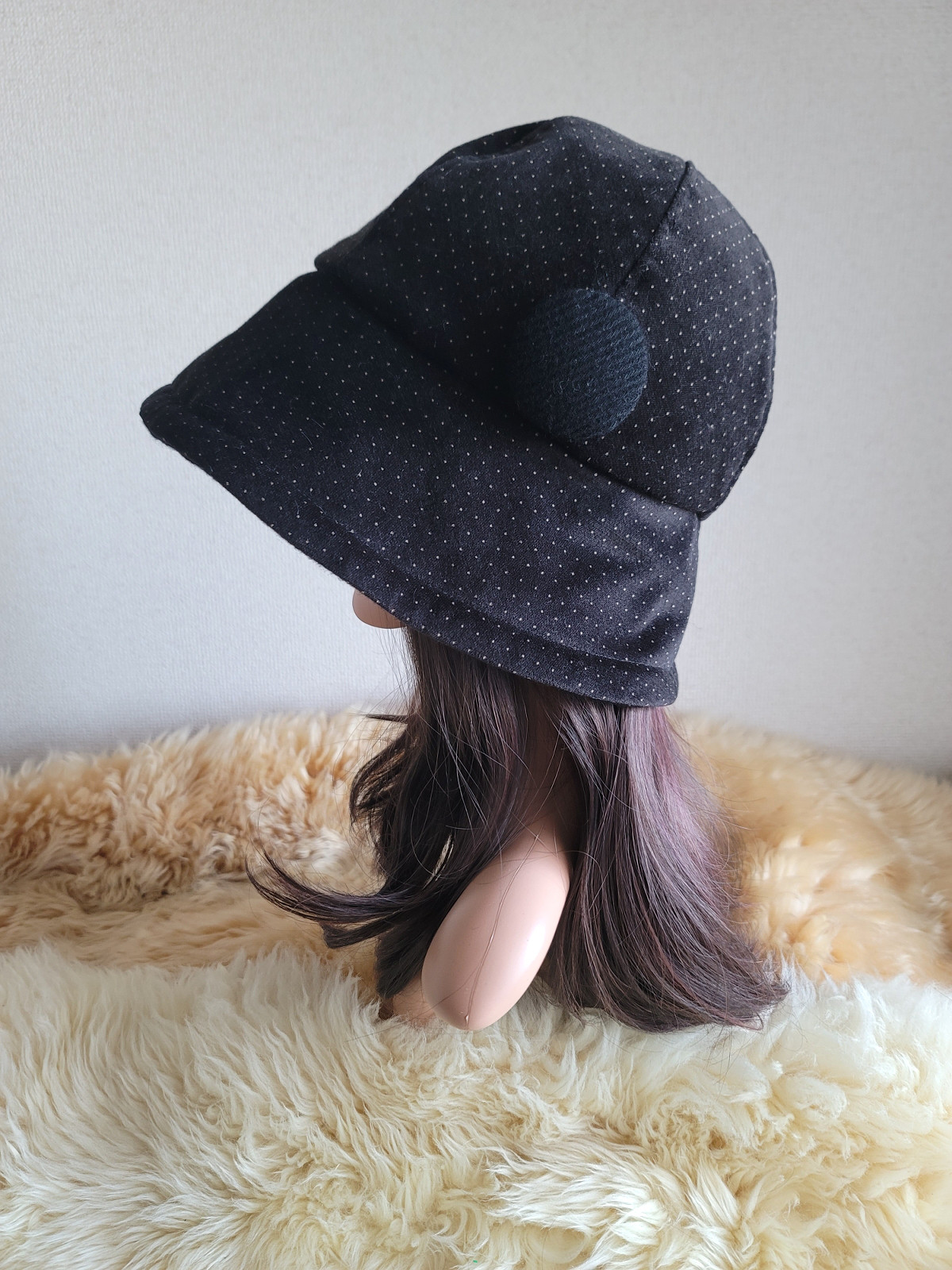 フィット hat★小さなドット柄★60㎝★ブラックカラーウール