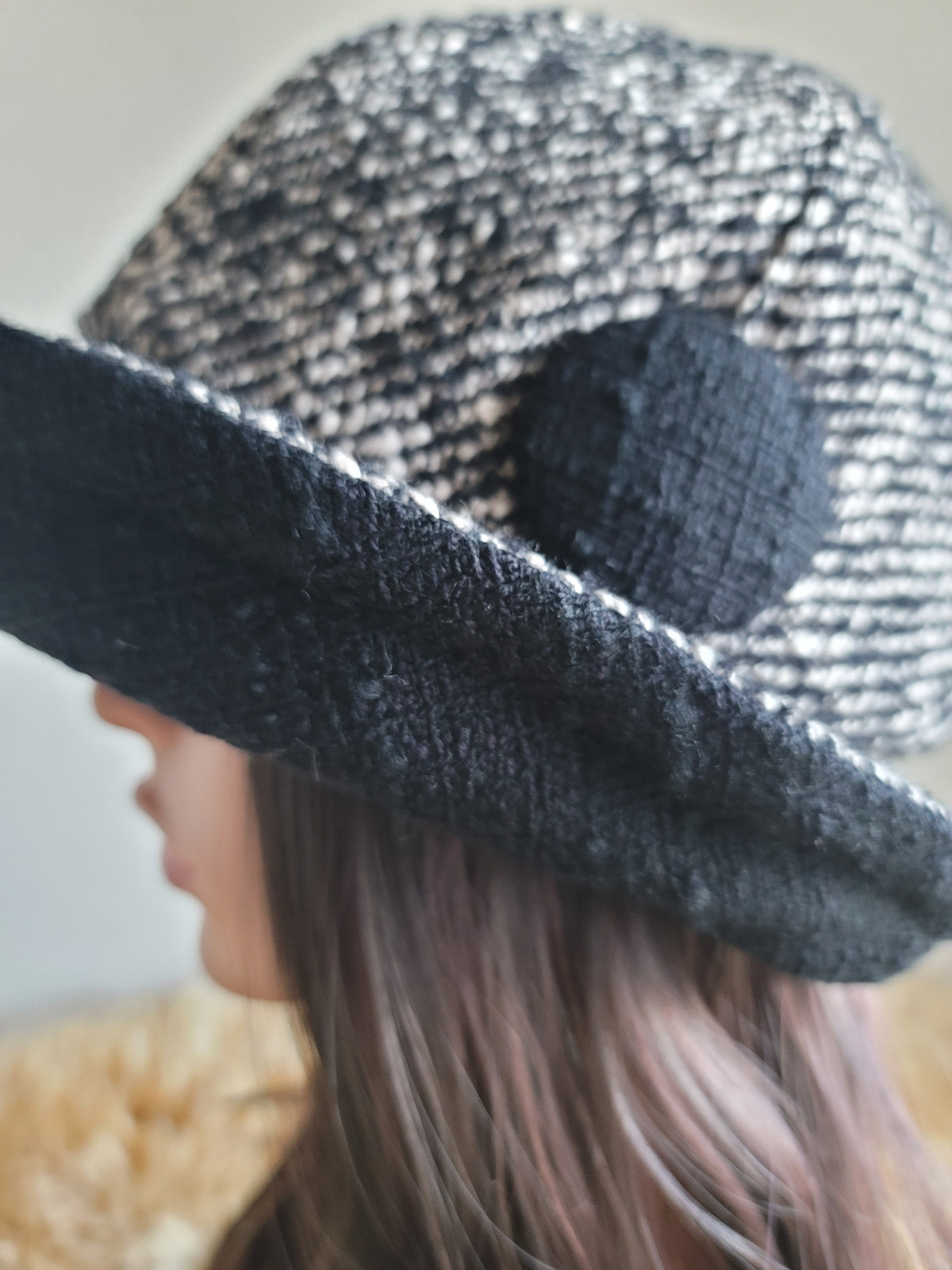 three. premium★フィット hat★ブラック×クリーム