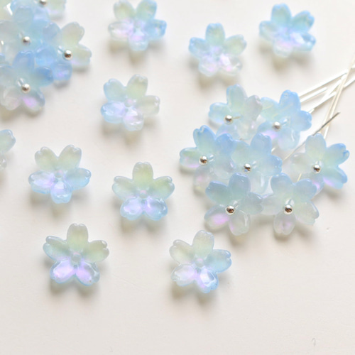 【新作】き楽っくガラスビーズ使用替え衿 (秋冬春3シーズン用)6093 新作☆10mm 桜 ネモフィラ 芝桜 お花のガラスビーズ ピンクグリッター