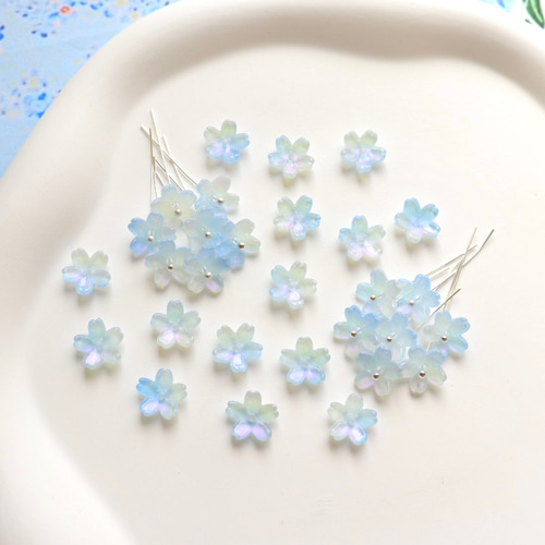 新作☆10mm 桜 ネモフィラ 芝桜 お花のガラスビーズ ピンクグリッター