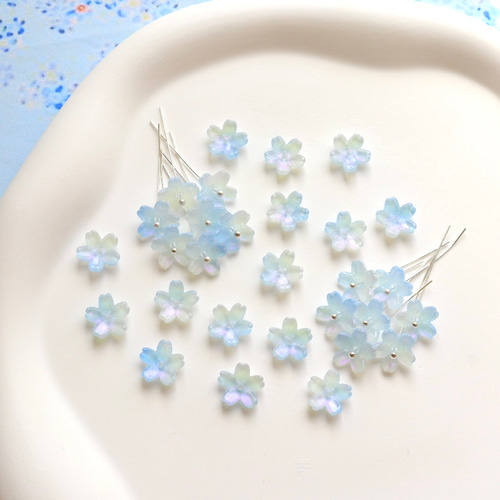 新作☆10mm 桜 ネモフィラ 芝桜 お花のガラスビーズ ピンクグリッター
