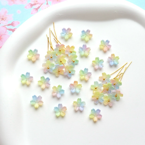 新作☆10mm 桜 芝桜 お花のガラスビーズ レインボーカラー① ビーズ