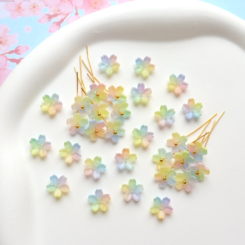 新作☆10mm 桜 芝桜 お花のガラスビーズ レインボーカラー①