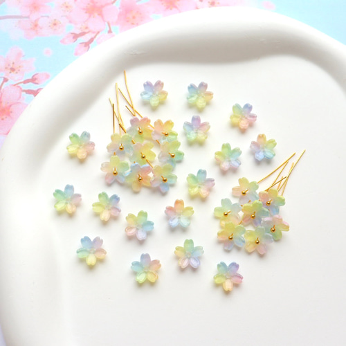新作☆10mm 桜 芝桜 お花のガラスビーズ レインボーカラー①