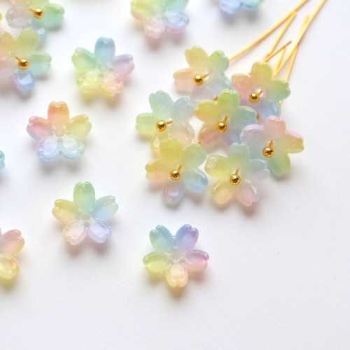 お花ビーズ追加分 新作☆10mm 桜 芝桜 お花のガラスビーズ レインボーカラー①