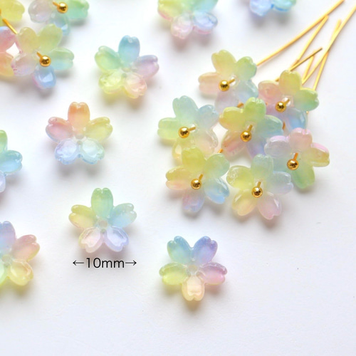 新作☆10mm 桜 芝桜 お花のガラスビーズ レインボーカラー①
