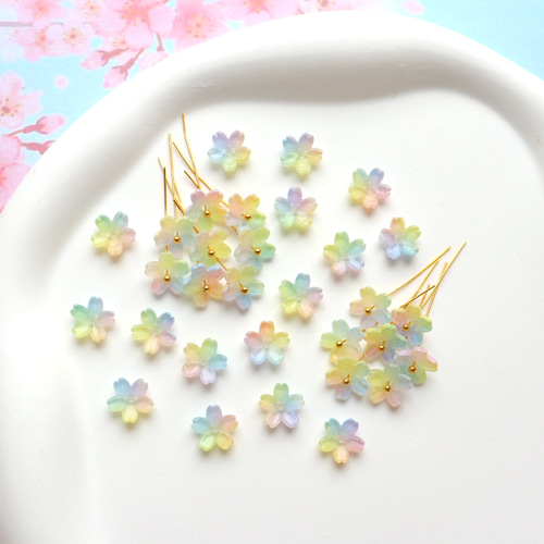 新作☆10mm 桜 芝桜 お花のガラスビーズ レインボーカラー① ビーズ
